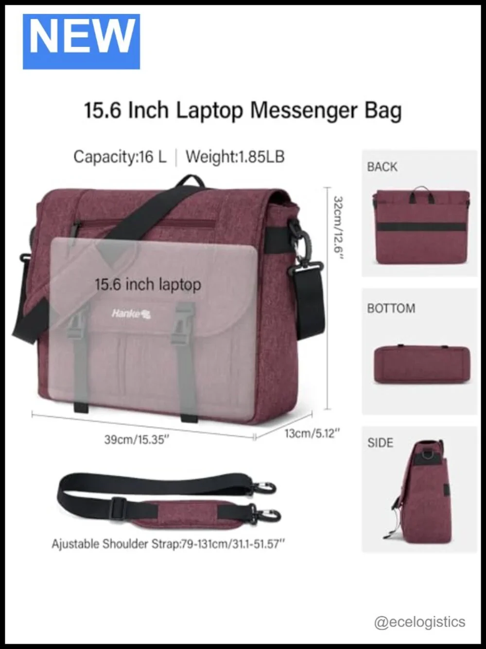15.6 Inch Laptop Messenger Bag, Durable Crossbody Satchel Work Bag
